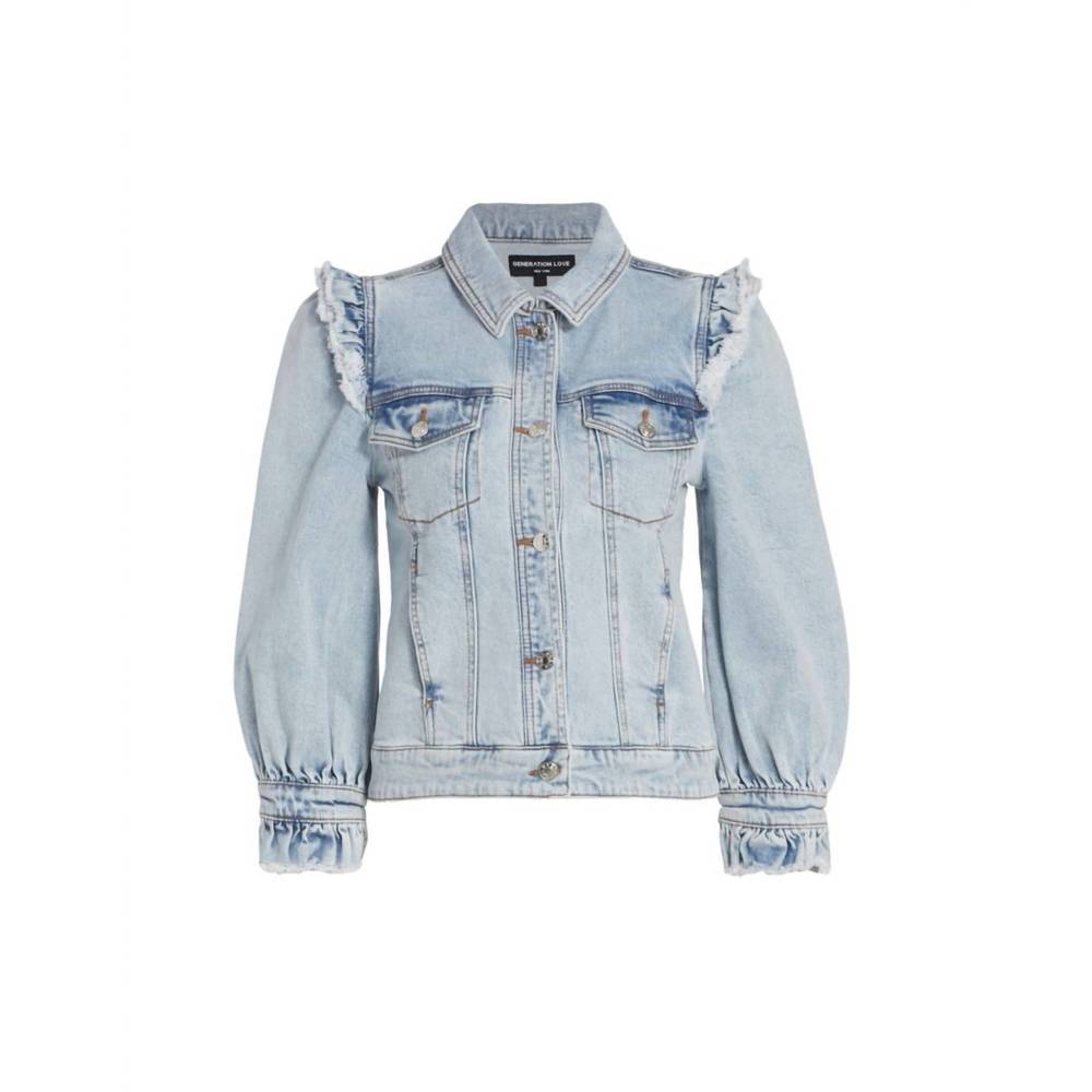 Generation Love Light Blue Ruffle-Shoulder Denim Jacket